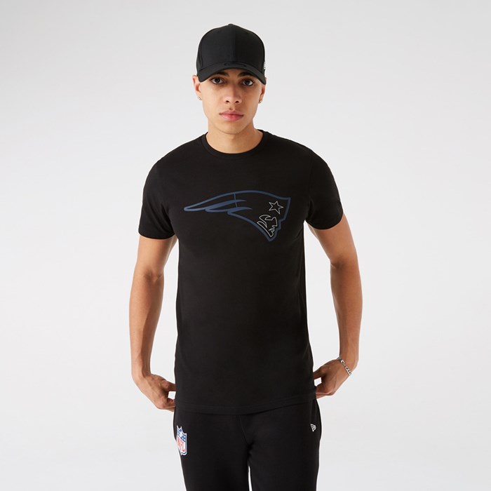 New England Patriots Logo Outline Miesten T-paita Mustat - New Era Vaatteet Myynti FI-918204